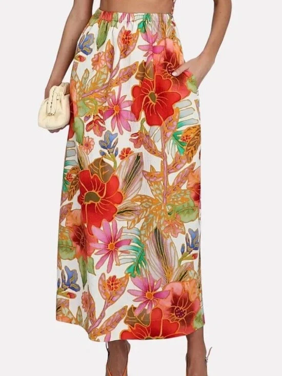 Mara Hoffman Bettina Floral Organic Cotton DropWaist Ruffle Maxi Luxury Skirt,XS - Picture 2 of 15